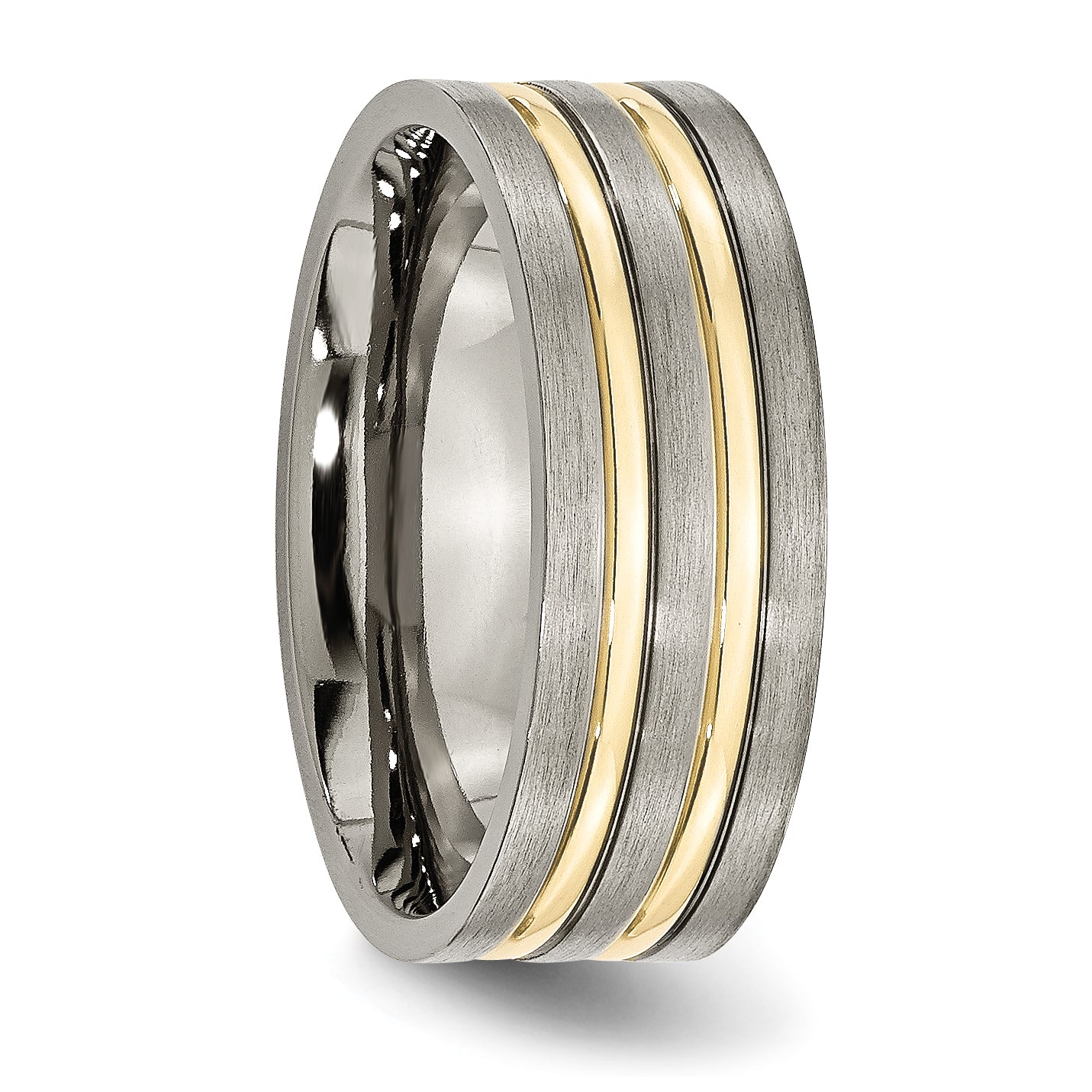 Titanium Grooved Unisex Wedding Band with Gold IP-Plating Engravable