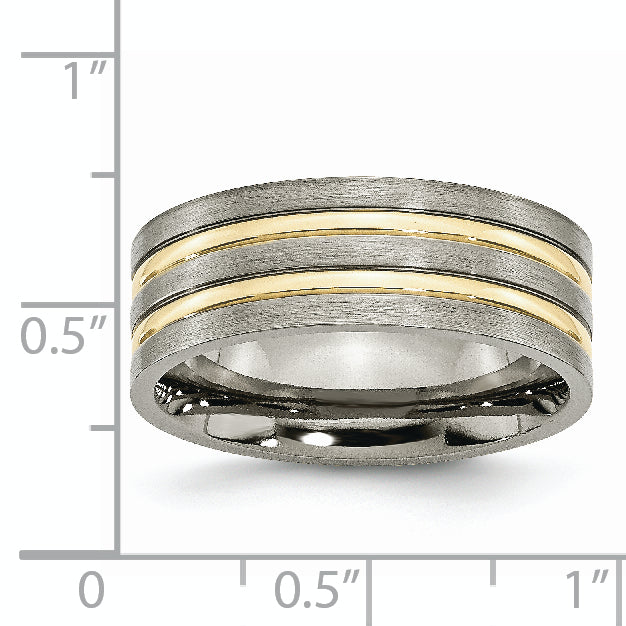 Titanium Grooved Unisex Wedding Band with Gold IP-Plating Engravable