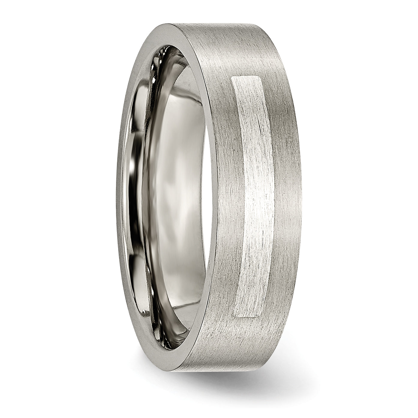 Titanium Brushed WithSterling Silver Inlay 6mm Flat Band