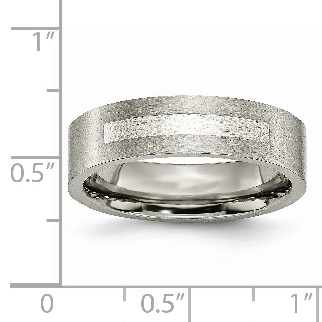 Titanium Brushed WithSterling Silver Inlay 6mm Flat Band