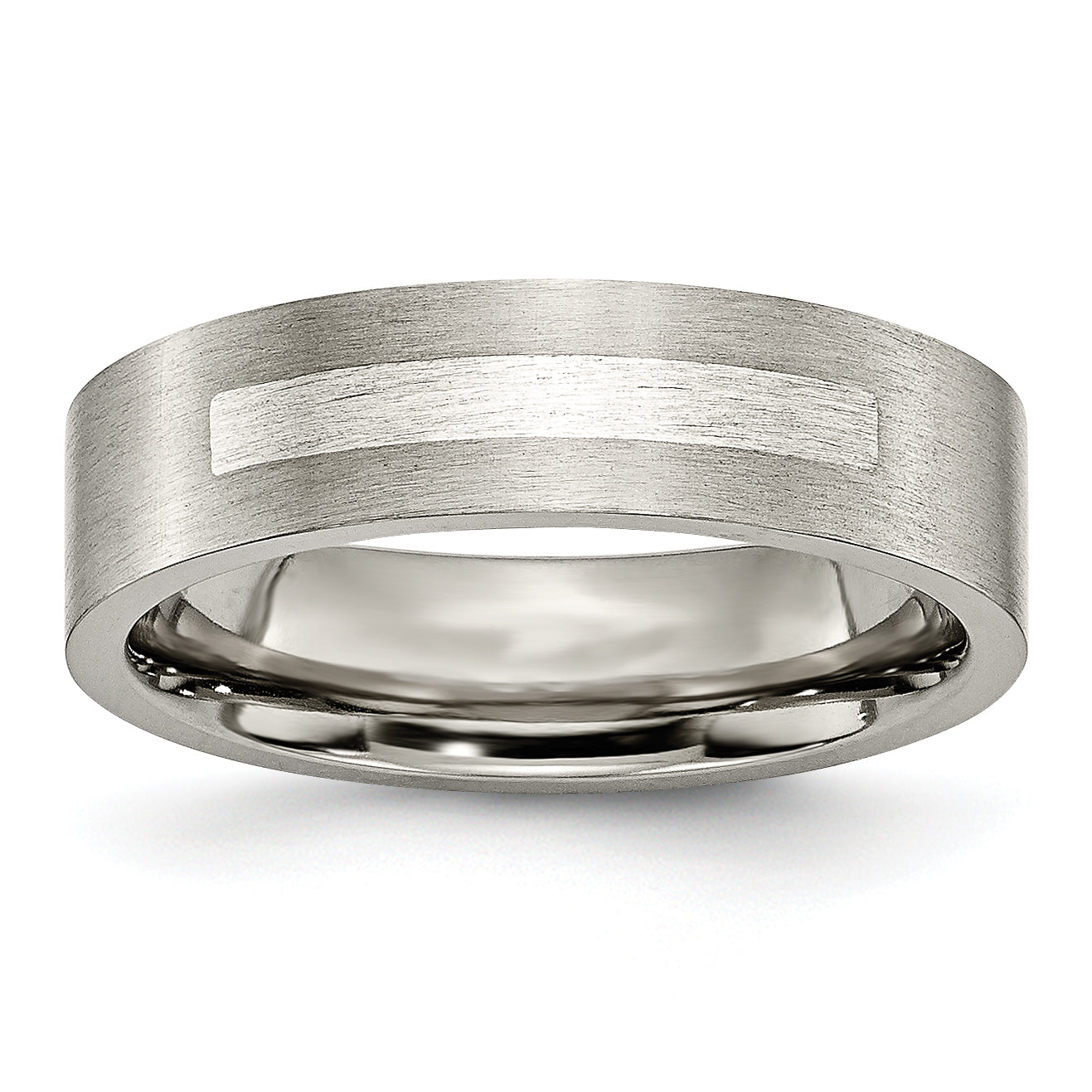 Titanium Brushed WithSterling Silver Inlay 6mm Flat Band