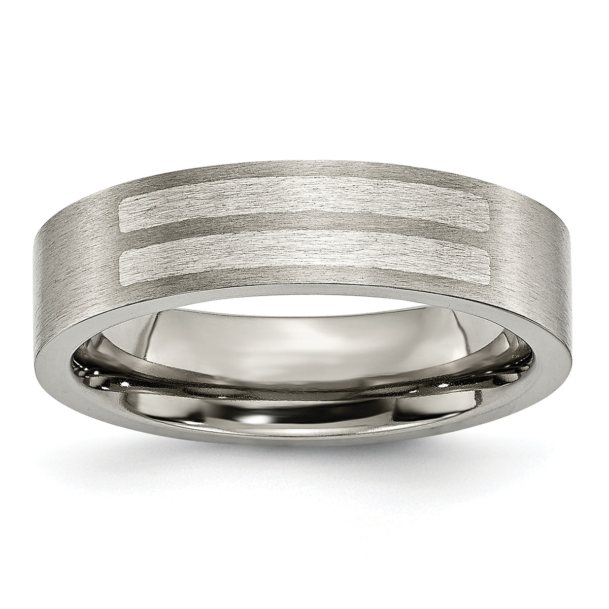 Titanium Brushed WithSterling Silver Inlay 6mm Flat Band