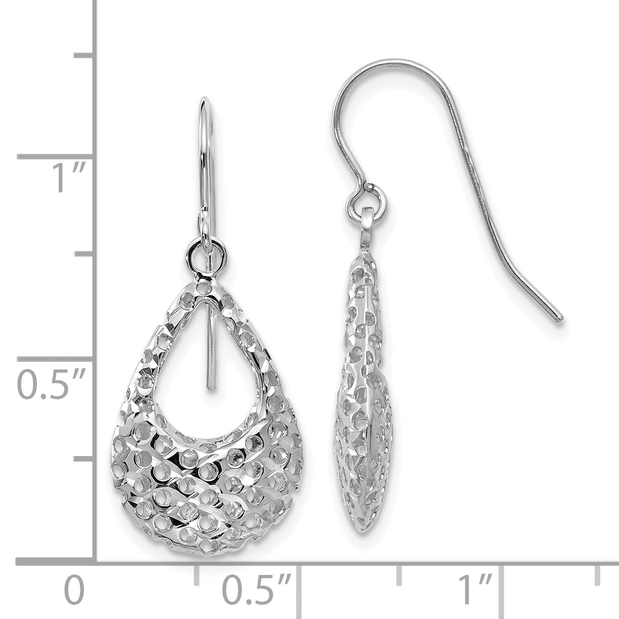 10K White Gold Textured Shepherd Hook Dangle Earrings