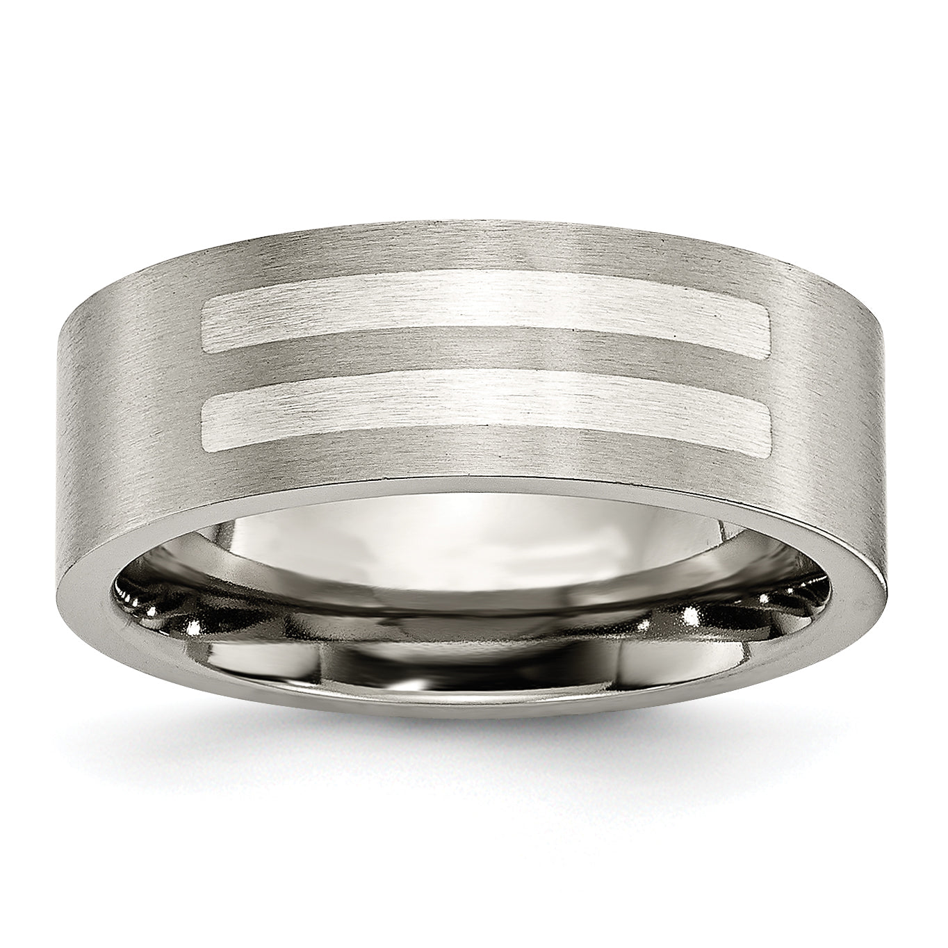 Titanium Brushed WithSterling Silver Inlay 8mm Flat Band