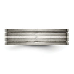 Titanium Brushed with Sterling Silver Inlay 6mm Grooved Band