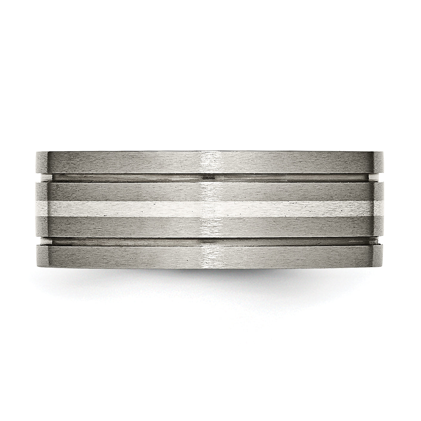 Titanium Brushed WithSterling Silver Inlay 8mm Grooved Band