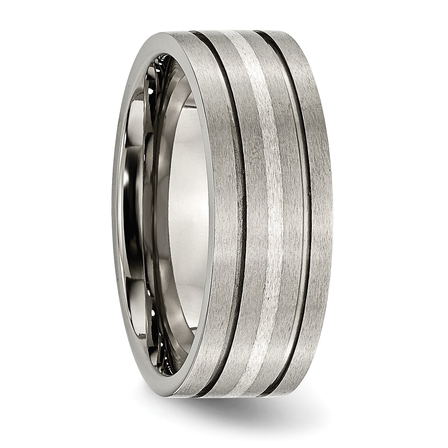 Titanium Brushed WithSterling Silver Inlay 8mm Grooved Band