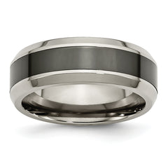 Titanium Polished with Black Ceramic Center 8mm Beveled Band