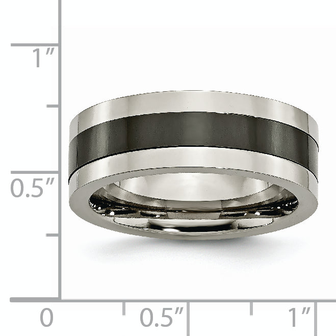 Titanium Base WithPolished Black Ceramic Center Flat 8mm Band