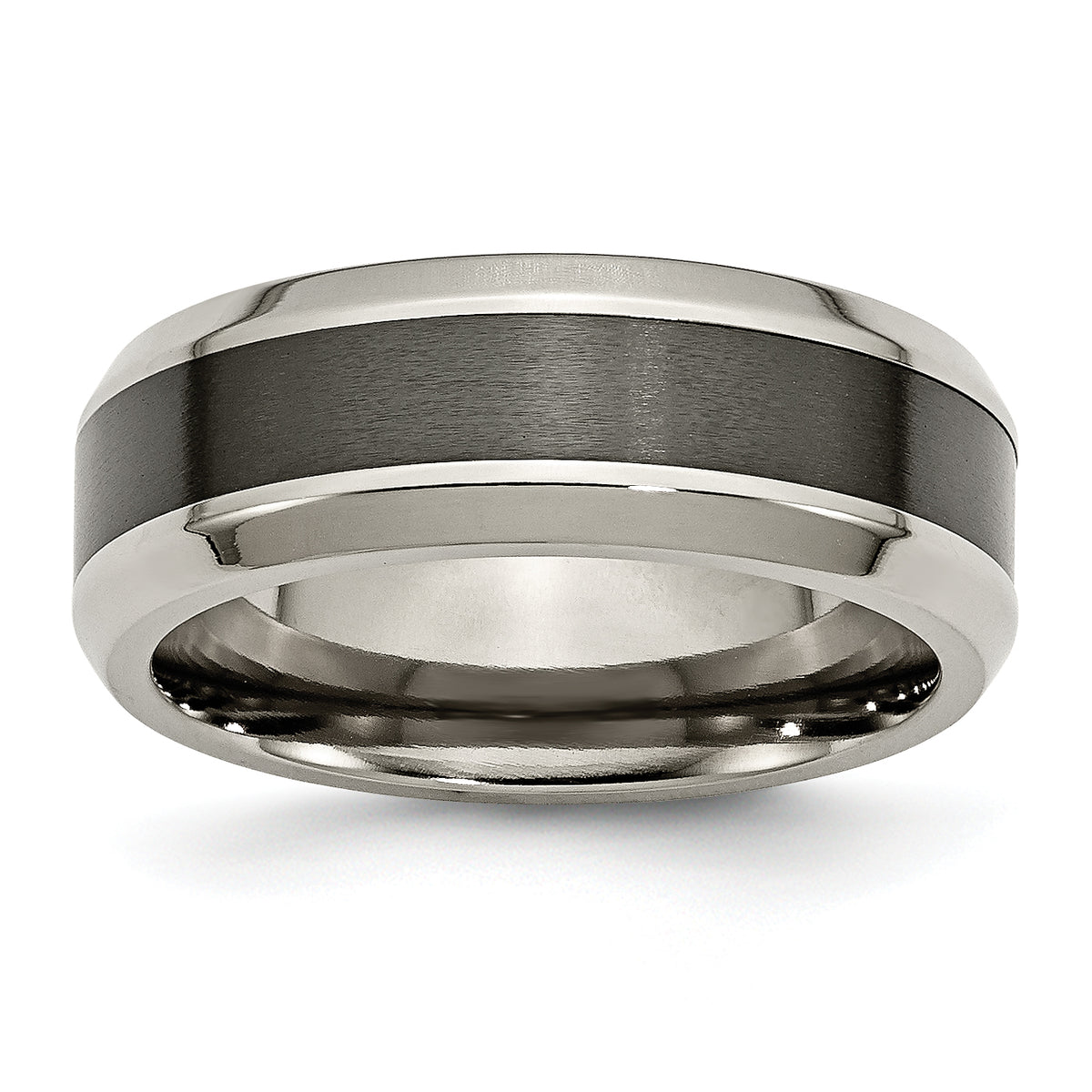 Titanium Polished with Black Ceramic Center 8mm Beveled Band