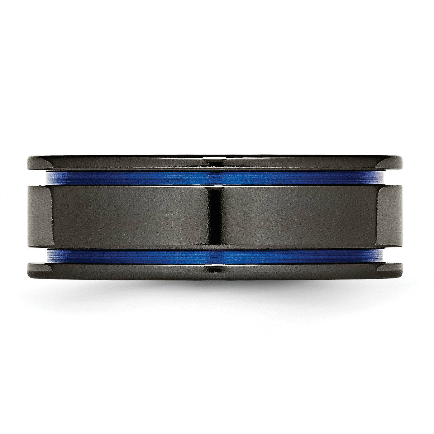 Titanium Black Ti Polished Blue Anodized 8mm Grooved Band