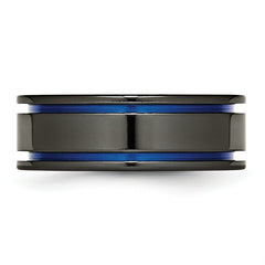 Titanium Black Ti Polished Blue Anodized 8mm Grooved Band