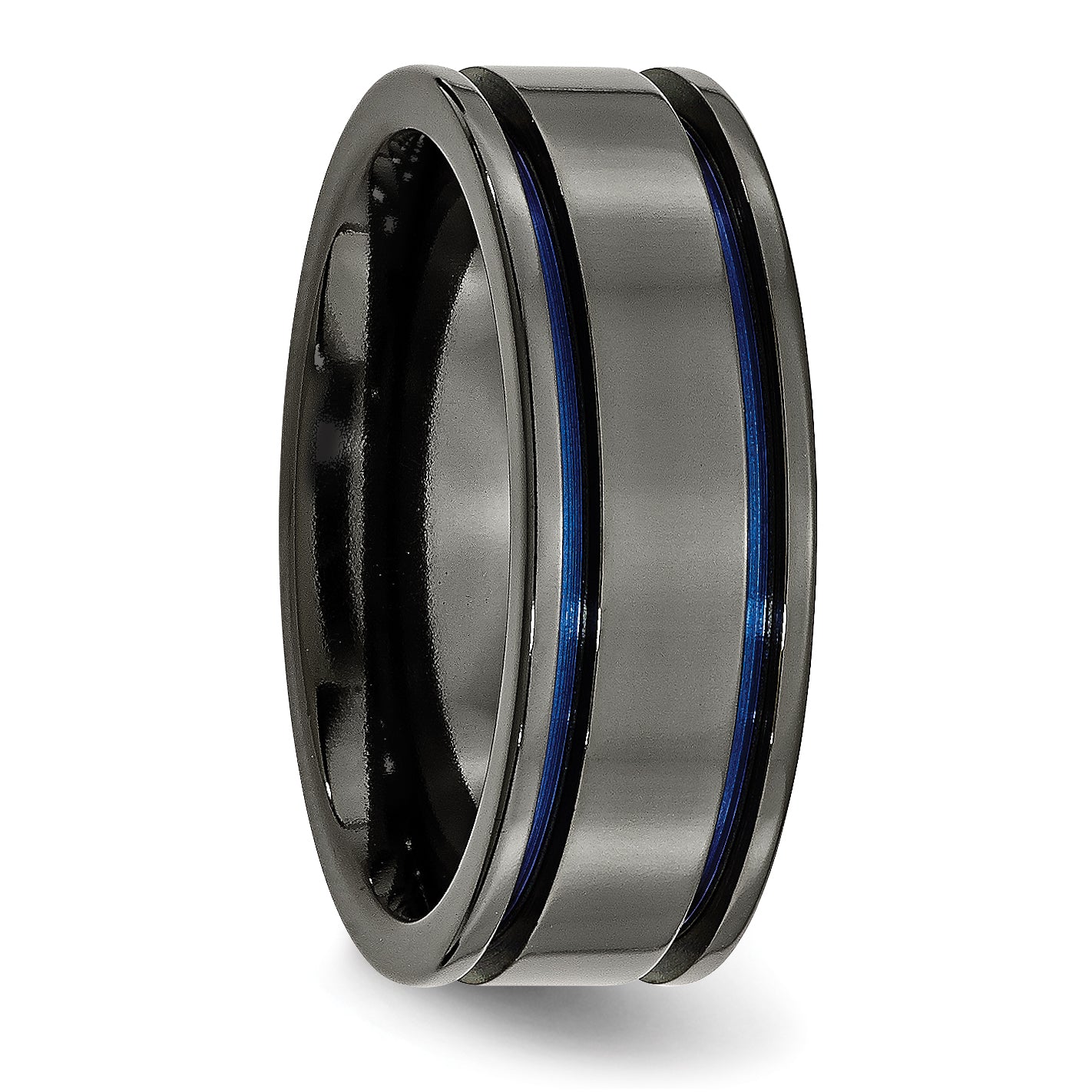 Titanium Unisex Wedding Band with Polished Blue Anodized Groove