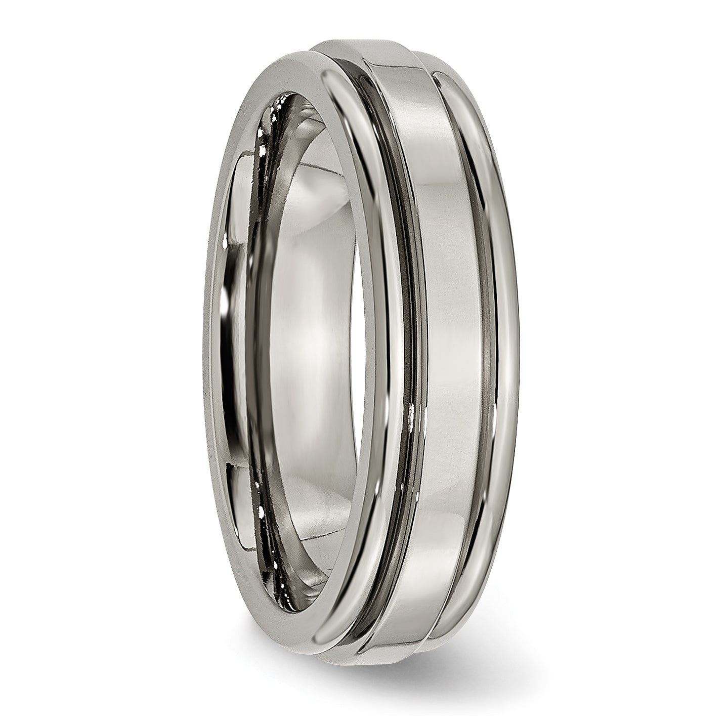 Titanium Grooved Edge Unisex Wedding Band with Polished Finish