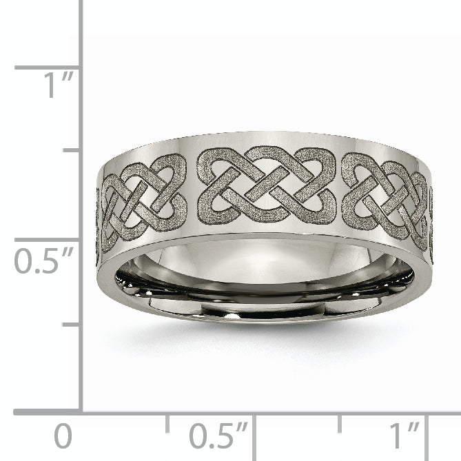 Titanium Polished Celtic Laser Design 8mm Flat Band