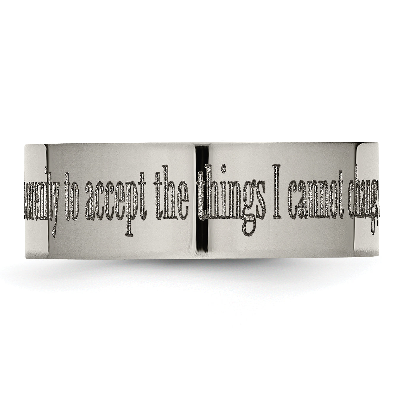 Titanium Polished Serenity Prayer Laser Design 8mm Flat Band