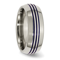 Sophia Jewelers Titanium Polished Unisex Wedding Band with Engravable Blue Accents