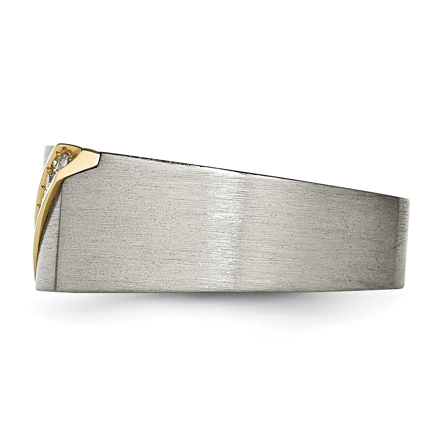 Titanium With14K Inlay Brushed 1/5ct Diamond Signet Ring