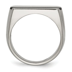 Titanium Men's Ring with Polished Brushed Grey and Blue Anodized Stripe