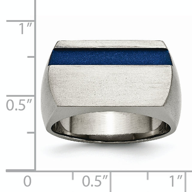 Titanium Men's Ring with Polished Brushed Grey and Blue Anodized Stripe