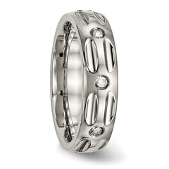 Titanium Unisex 6mm Grooved Wedding Band with CZ Polished Finish