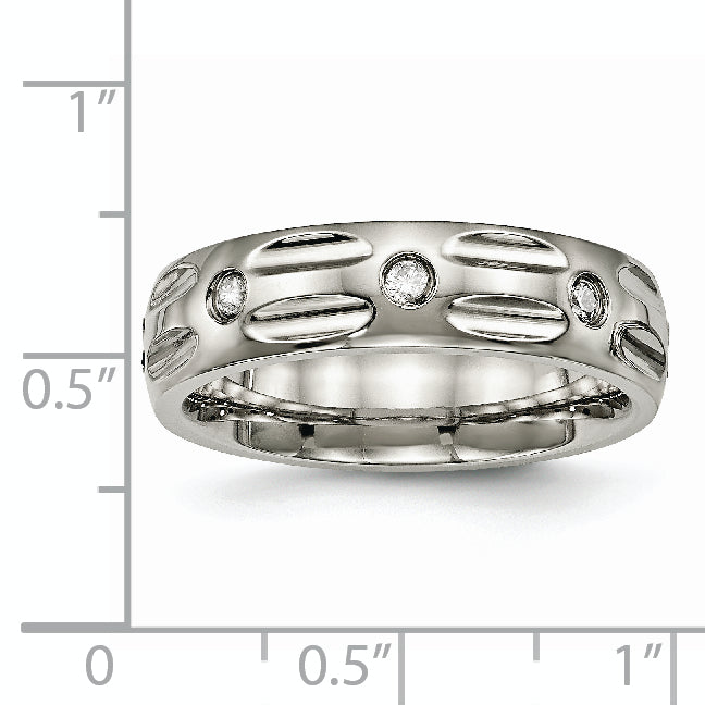 Titanium Unisex 6mm Grooved Wedding Band with CZ Polished Finish