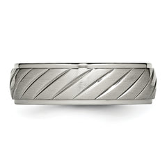 Titanium Grooved Wedding Band with Brushed Polished Finish Engravable