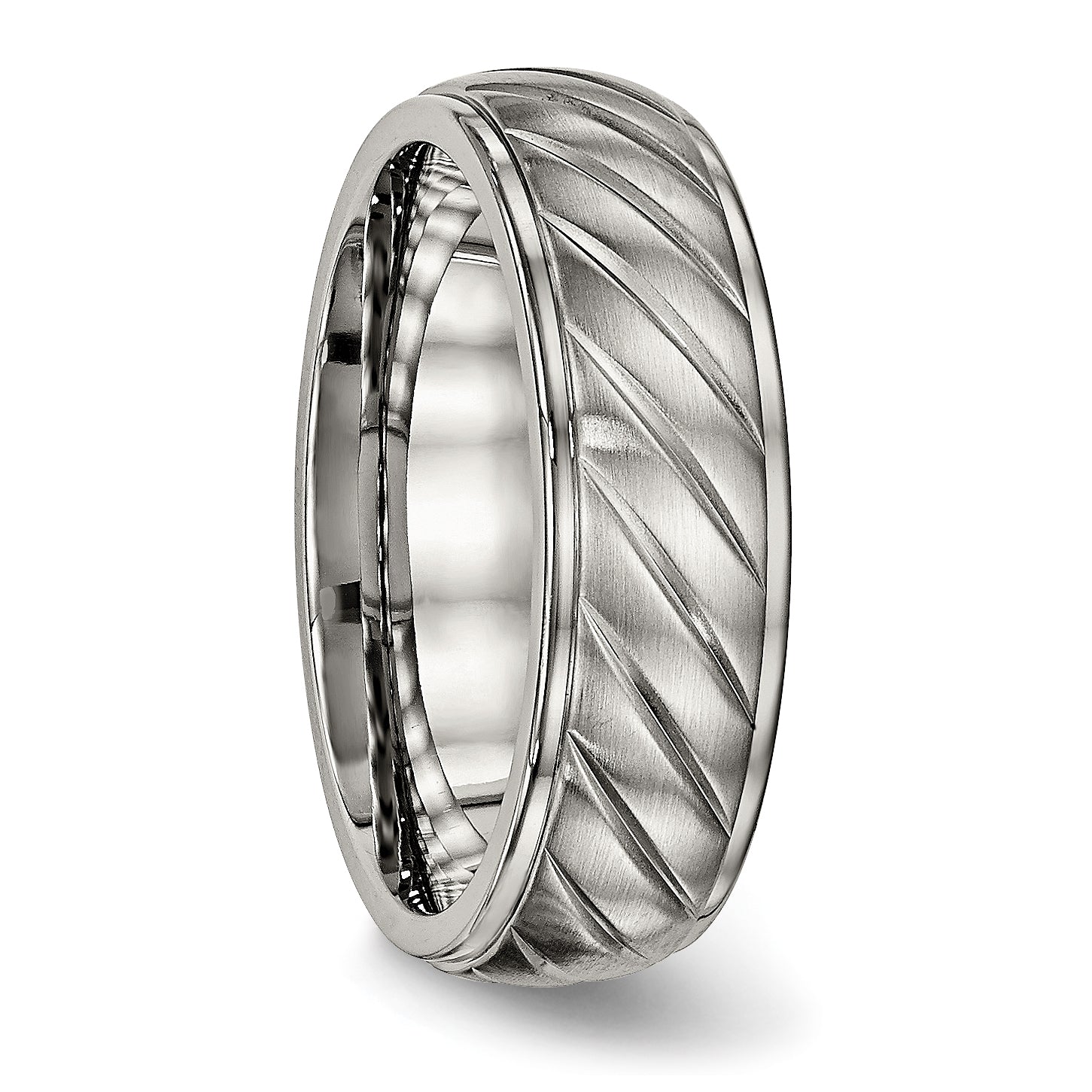 Titanium Grooved Wedding Band with Brushed Polished Finish Engravable