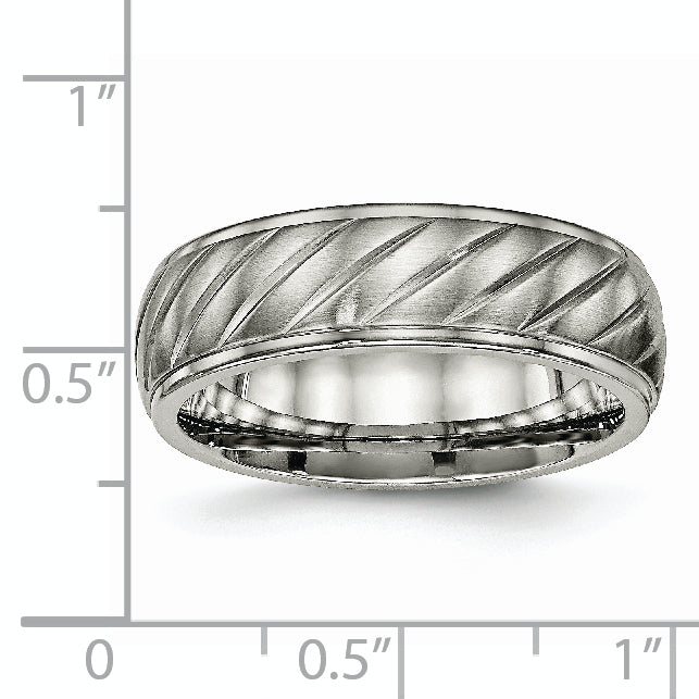 Titanium Grooved Wedding Band with Brushed Polished Finish Engravable