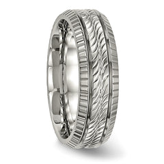 Titanium Polished 7mm Unisex Grooved Wedding Band by Sophia Jewelers