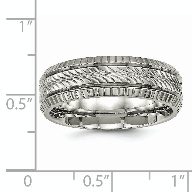 Titanium Polished 7mm Unisex Grooved Wedding Band by Sophia Jewelers