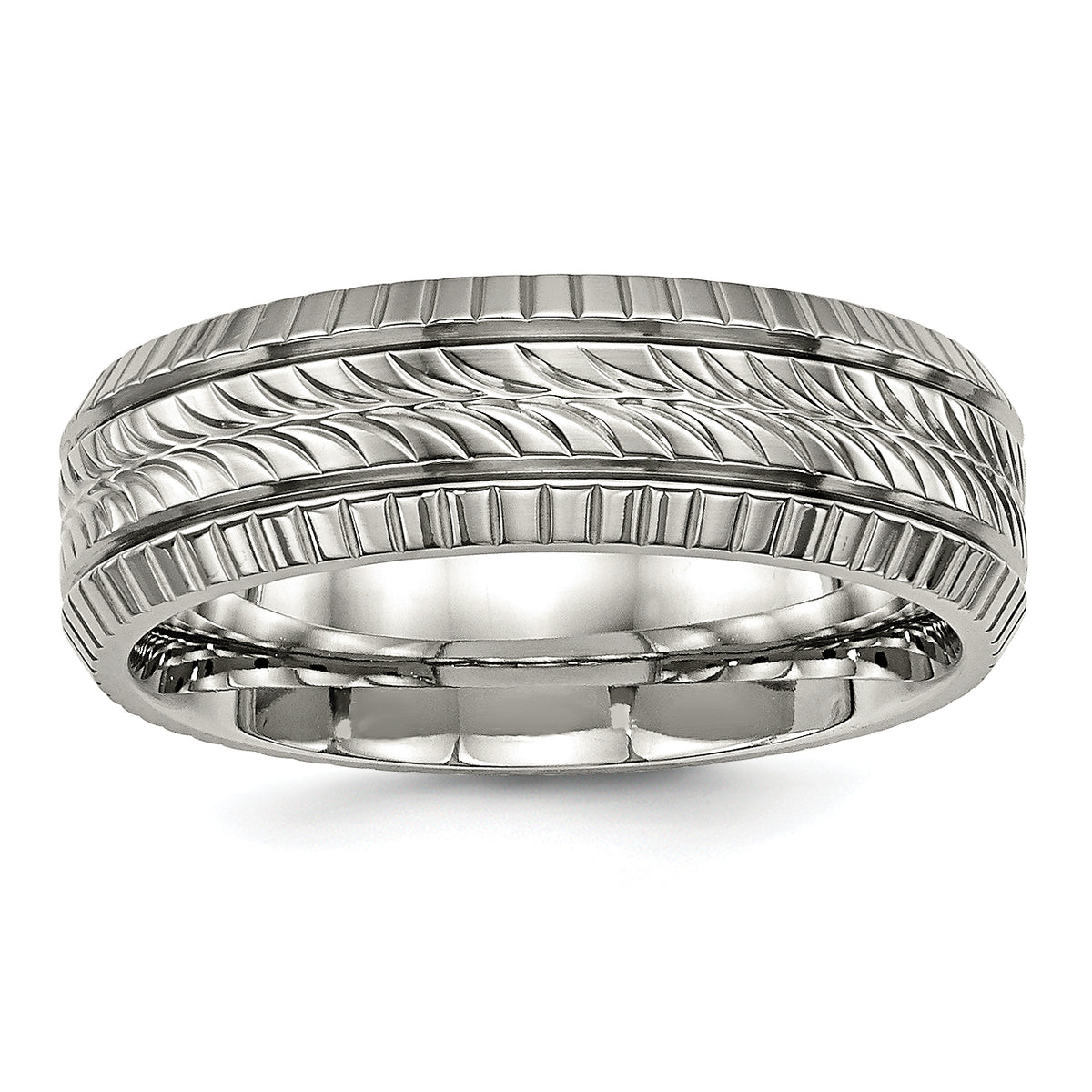 Titanium Polished Grooved and Textured 7mm Band