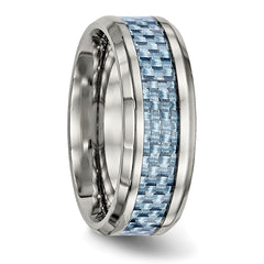 Titanium Polished with Light Blue Carbon Fiber Inlay 8mm Band