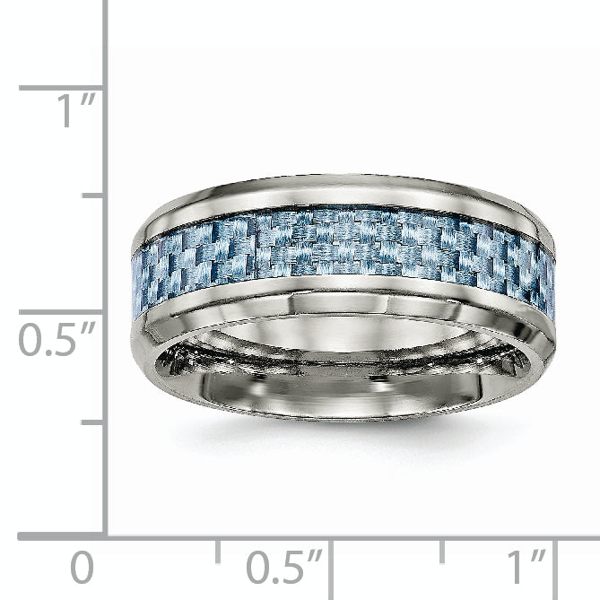 Titanium Polished with Light Blue Carbon Fiber Inlay 8mm Band