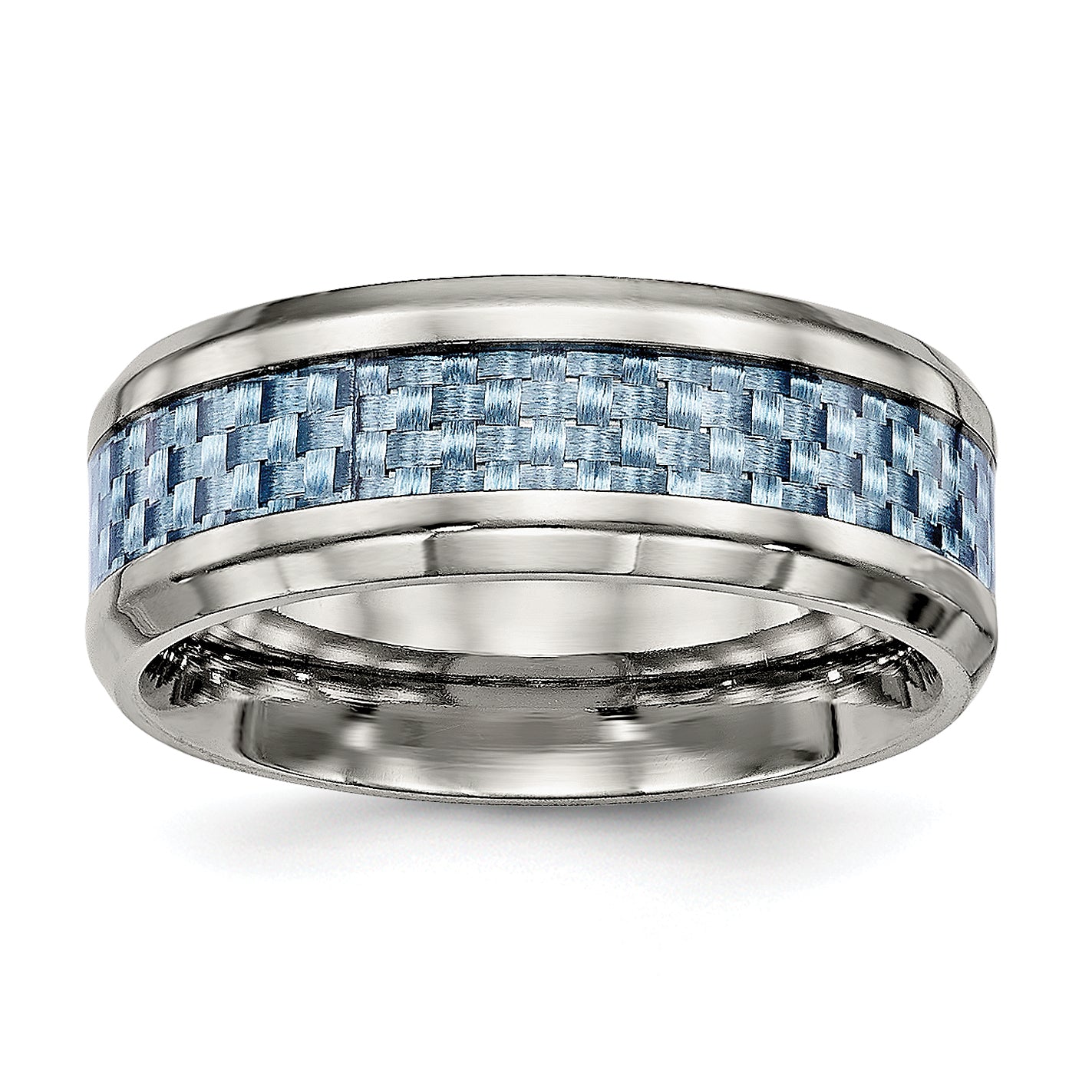 Titanium Polished with Light Blue Carbon Fiber Inlay 8mm Band