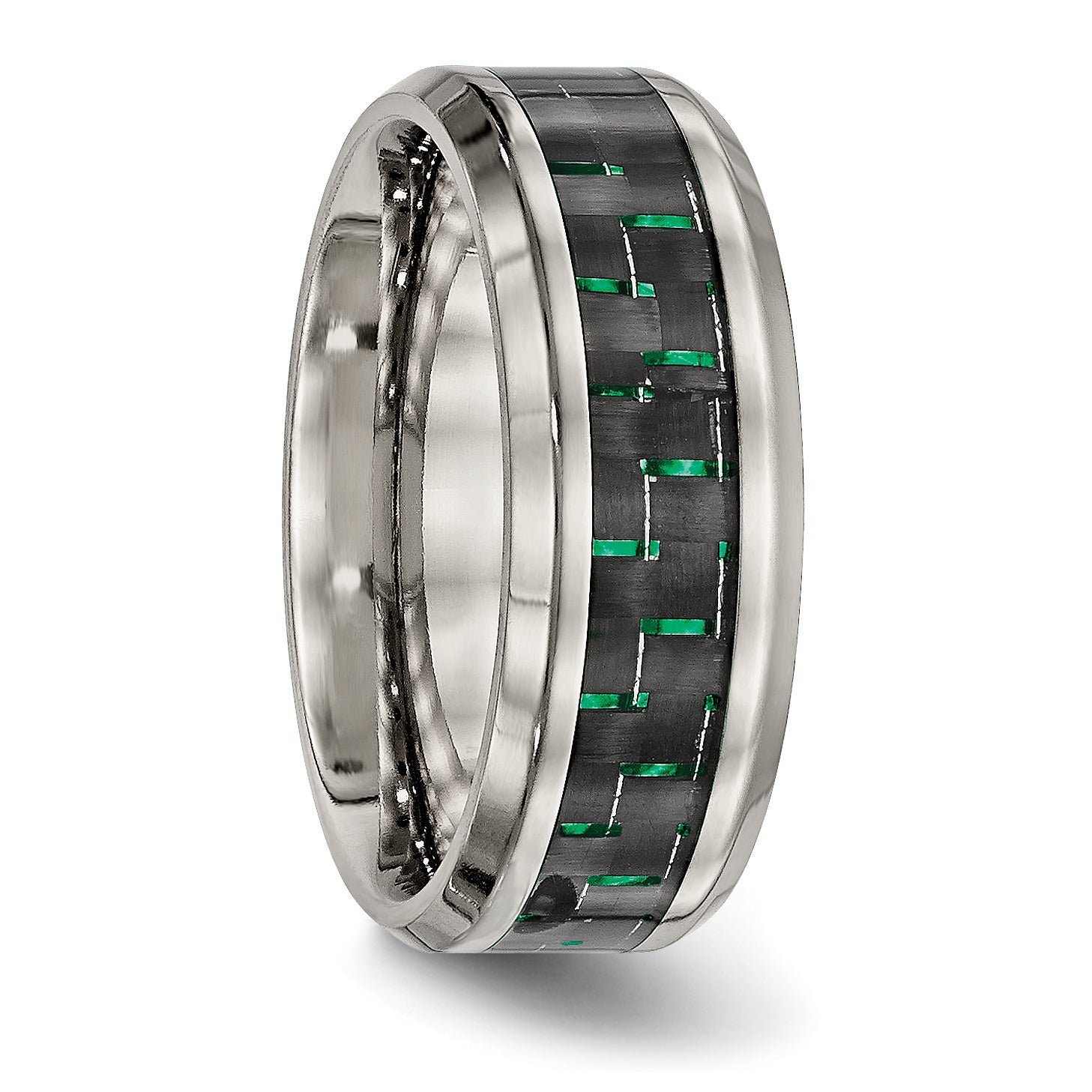 Titanium Polished with Black and Green Carbon Fiber Inlay 8mm Band