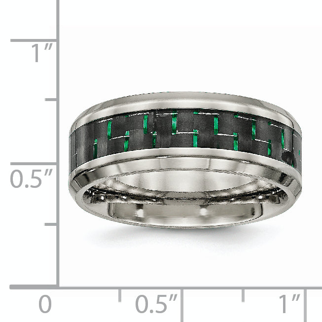 Titanium Wedding Band with Black & Green Carbon Fiber Inlay Unisex