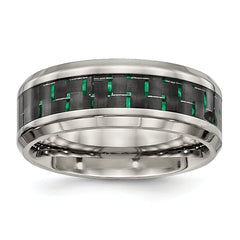 Titanium Polished with Black and Green Carbon Fiber Inlay 8mm Band