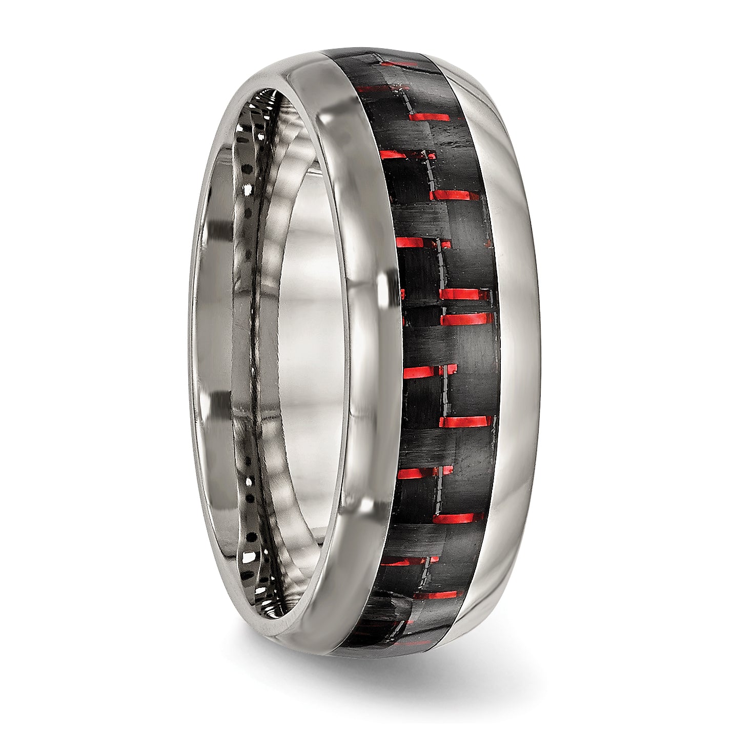 Titanium Polished with Black and Red Carbon Fiber Inlay 8mm Band