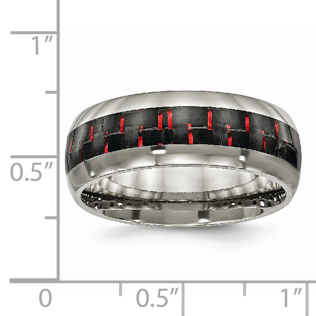 Titanium Unisex Wedding Band with Black & Red Carbon Fiber Inlay