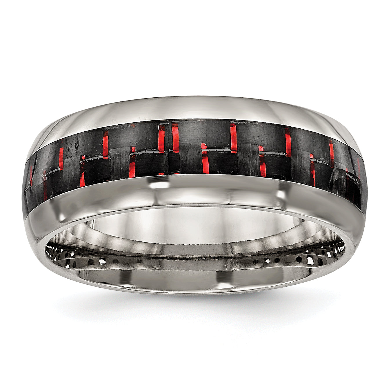 Titanium Polished with Black and Red Carbon Fiber Inlay 8mm Band