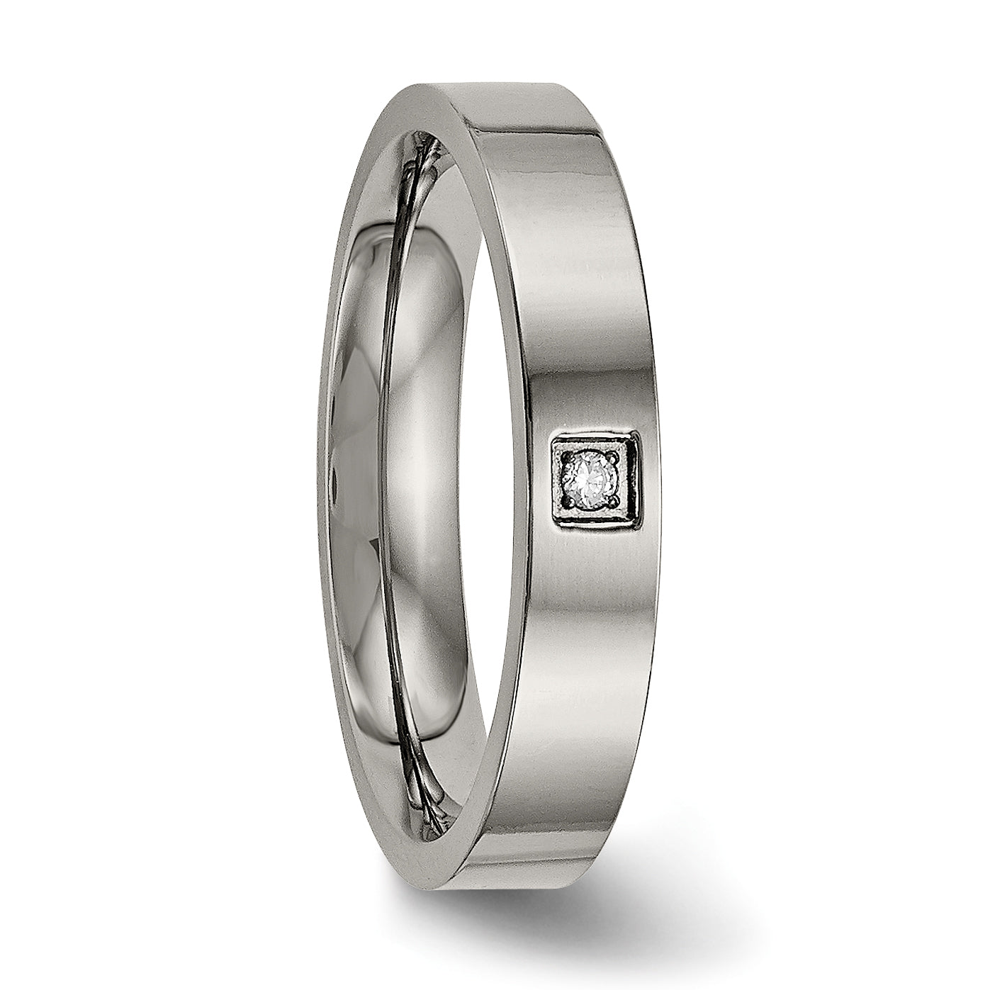 Titanium CZ Wedding Band with Polished Comfort Fit