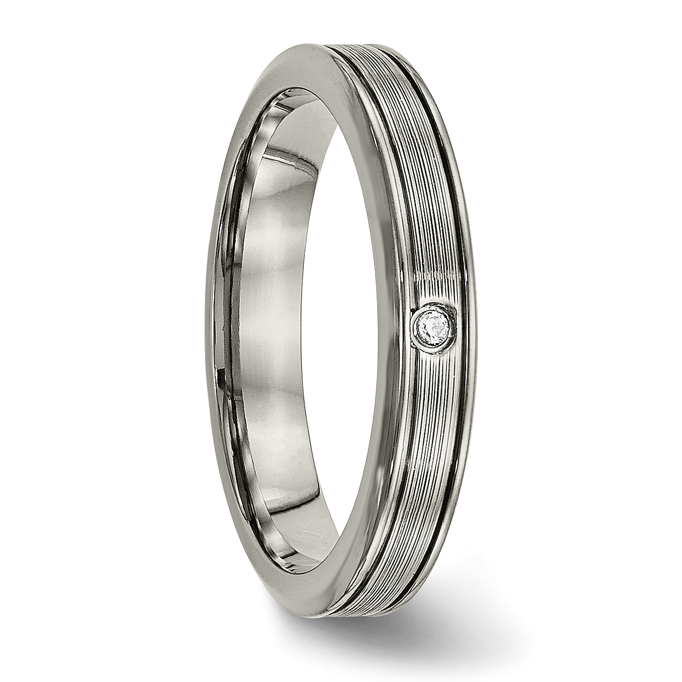 Titanium Comfort Fit Wedding Band with CZ Polished Unisex Design