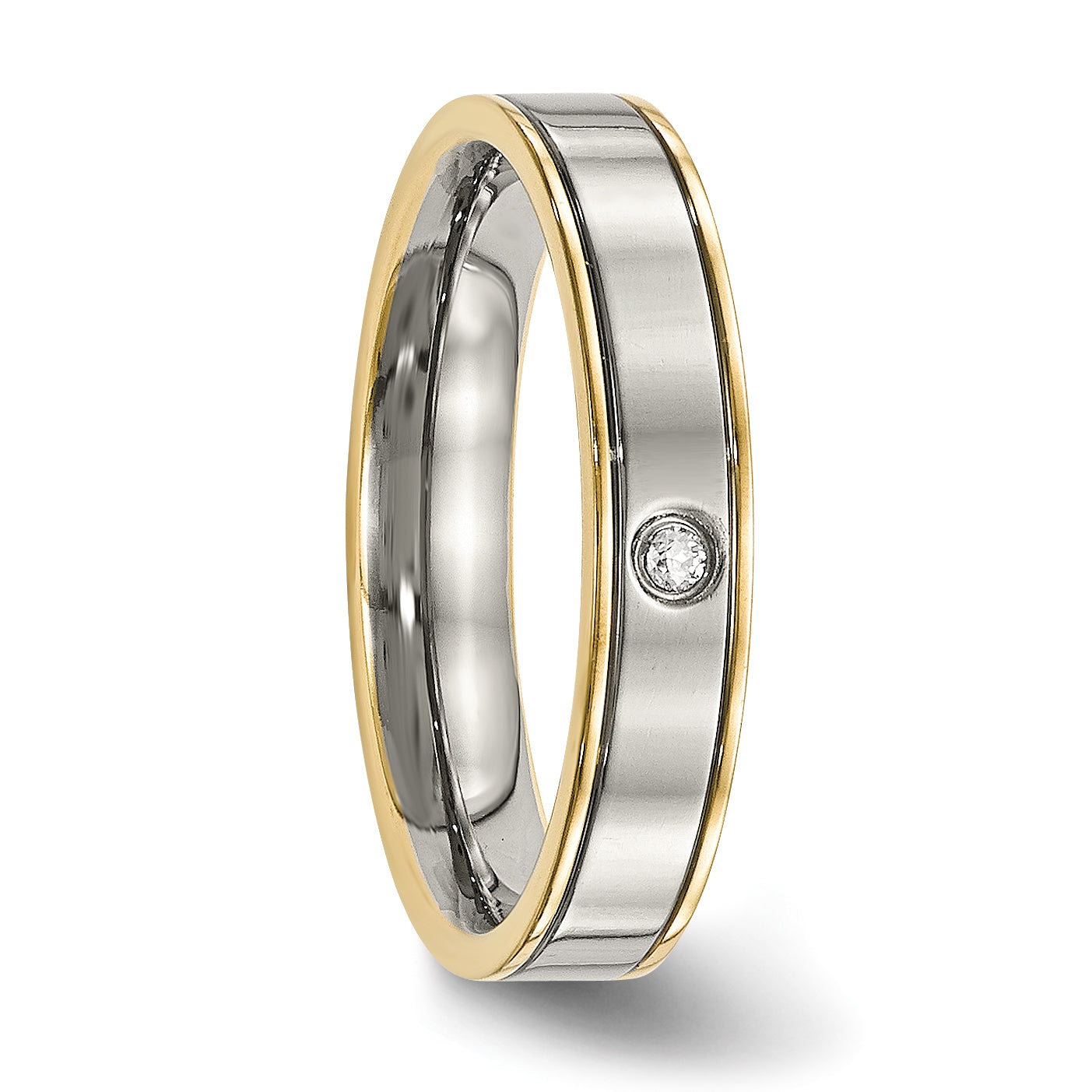 Titanium Polished Unisex Wedding Band with CZ Grooved Comfort Fit