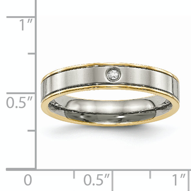 Titanium Polished Unisex Wedding Band with CZ Grooved Comfort Fit