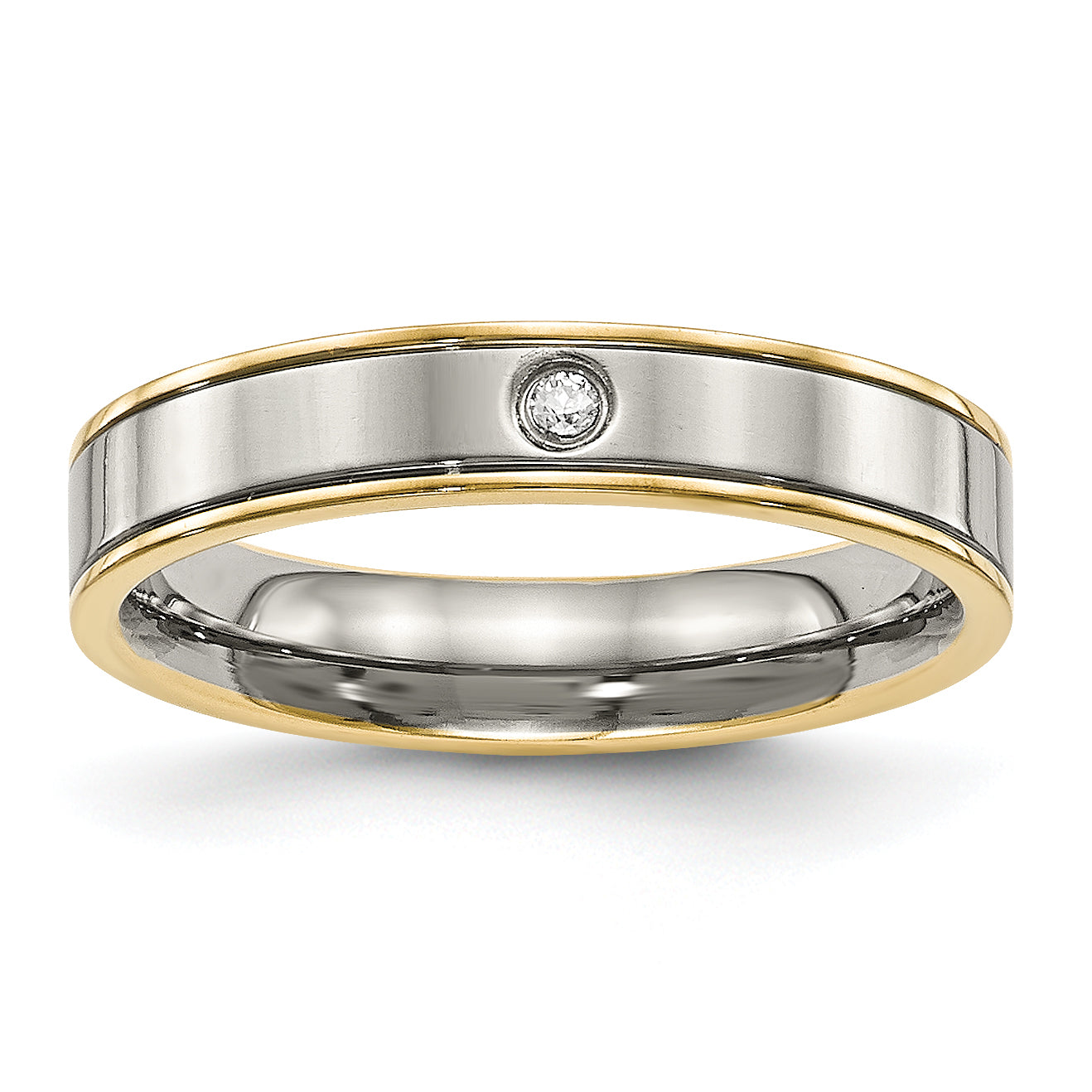 Titanium Polished Yellow IP-plated with CZ 5mm Grooved Comfort Fit Band