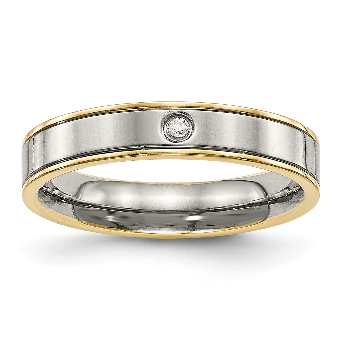 Titanium Polished Yellow IP-plated with CZ 5mm Grooved Comfort Fit Band