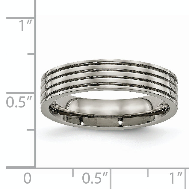 Titanium Grooved Wedding Band with Polished Finish Unisex Comfort Fit