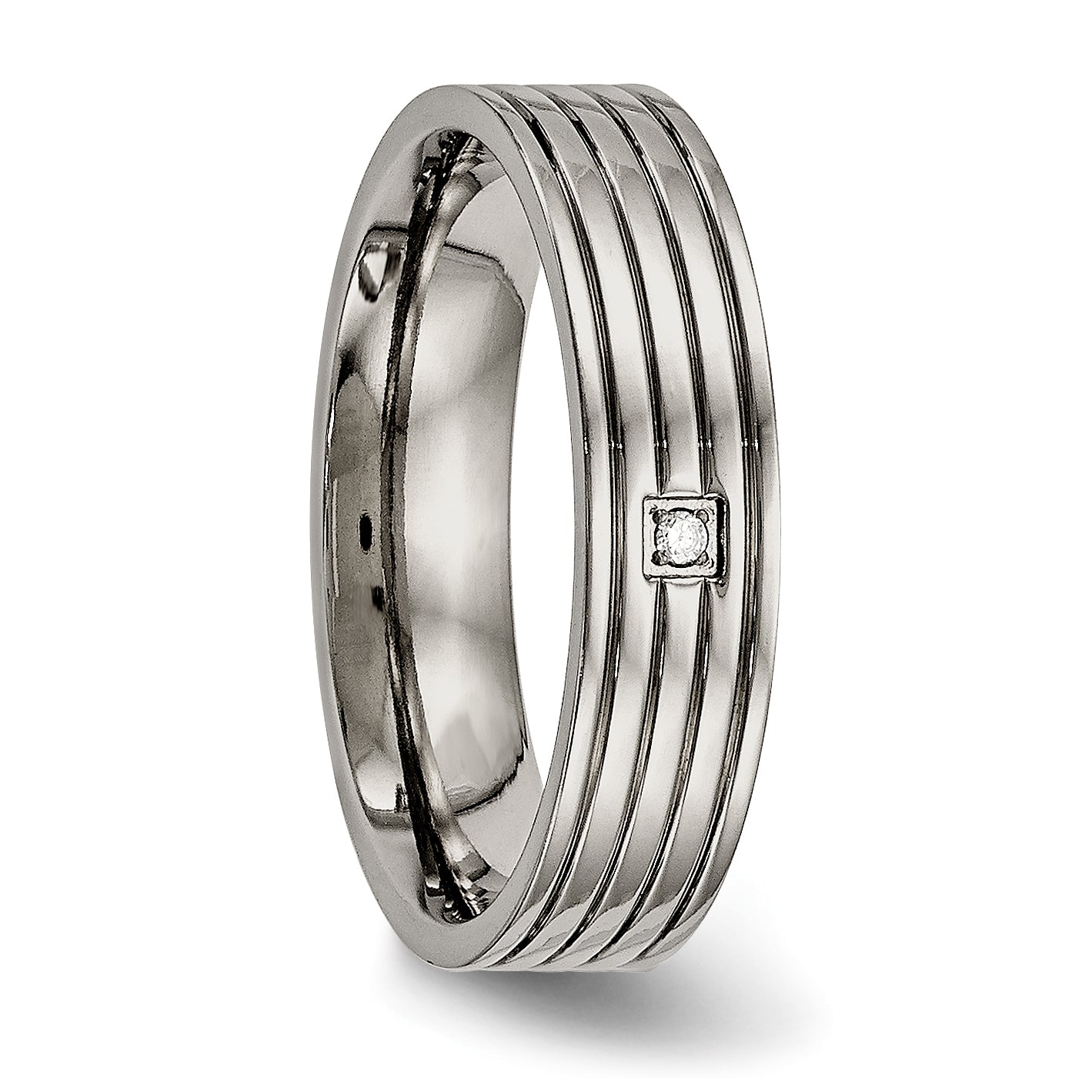 Titanium 5mm Grooved Comfort Fit Wedding Band with CZ