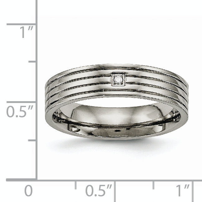 Titanium 5mm Grooved Comfort Fit Wedding Band with CZ